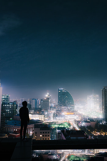 Cities, Silhouette, Night City, Overview, Review, Loneliness, Roof HD phone wallpaper