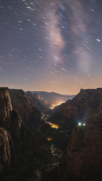 Valley Mountains, Starry Sky, Evening HD phone wallpaper
