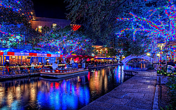 San Antonio River Walk, Christmas Lights HD wallpaper
