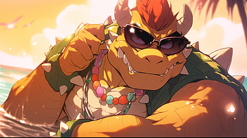 Bowser at the Beach with Cool Sunglasses, Bowser, summer, beach, sunglasses, cartoon HD wallpaper