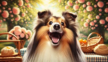 Happy Shetland Sheepdog - Background, shetland sheepdog, dog, smile, nature, basket HD wallpaper