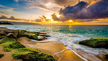 Beautiful sunset, colorful, blue, pretty, nature, sky, nice, sunset, beach HD wallpaper