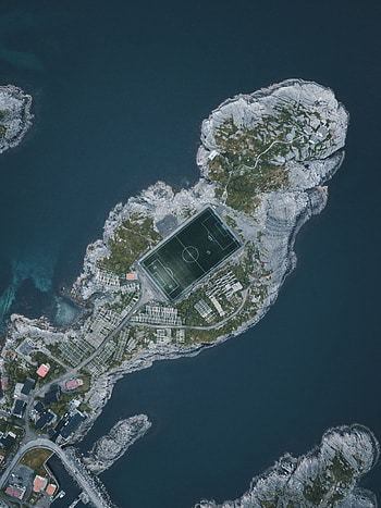 Water, View From Above, Miscellanea, Miscellaneous, Playground, Platform, Island, Football Field HD phone wallpaper