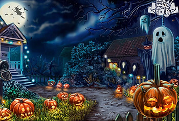 Halloween night, artwork, pumpkins, ghost, witch, digital HD wallpaper