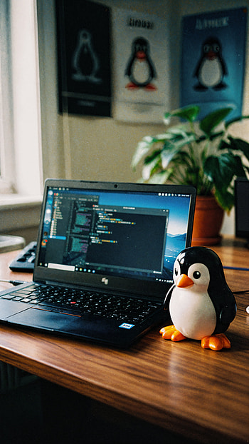 Tux Desk — Cozy Linux | Penguin Dev Station: Linux, Linux, penguin HD phone wallpaper