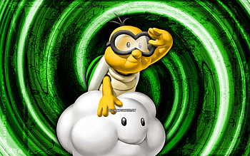 Lakitu, green grunge background, vortex, Super Mario, cartoon wizard, Super Mario characters, Super Mario Bros, Lakitu Super Mario HD wallpaper
