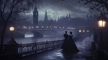 Victorian Romance: A Ultra, couple, Victorian era, London, night, river HD wallpaper