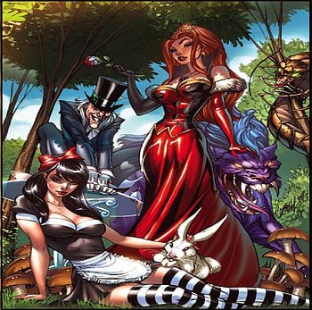 Escape From Wonderland, queen of hearts, white rabbit, alice, cheshire cat, mad hatter HD wallpaper