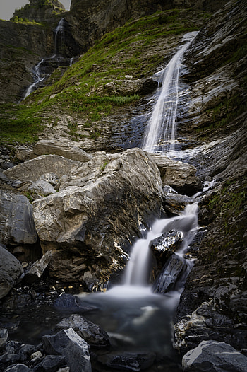 Nature, Grass, Rocks, Waterfall, Lumps, Blocks HD phone wallpaper
