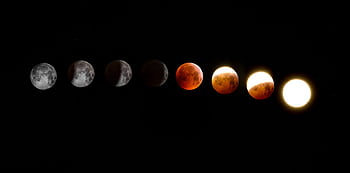 A stunning sequence of moon phases during a lunar eclipse, showcasing the transition from full moon to totality. HD wallpaper