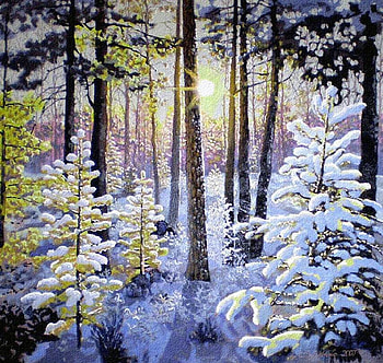 S. Puzyrevsky. A winter morning in the woods, winter, wood, painting, art, snow, s puzyrevsky, tree HD wallpaper