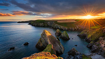 Nohoval Cove - Golden Hour, Ireland, sky, coast, sunset, landscape, clouds, rocks HD wallpaper