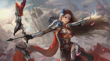 Archer, girl, fantasy, red, wudidapaopaotang HD wallpaper
