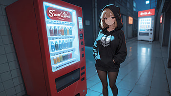 Anime Black Hoodie Girl Standing By Vending Machines, anime-girl, hoodie, girl, artist, artwork, art, digital-art, ai, deviantart HD wallpaper