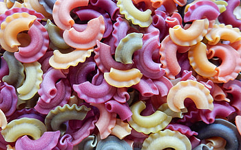 Pasta, orange, yellow, pink, green, texture, food HD wallpaper