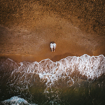 Sea, Beach, Love, View From Above, Couple, Pair, Wave HD phone wallpaper