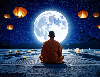 Moonlit Zen Garden, meditation, calm, moon, night scene, Stars HD wallpaper