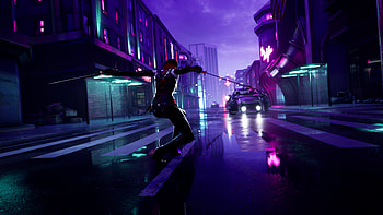 Cyberpunk Guy Sharp Swords Street Lights , cyberpunk, artist, artwork, digital-art, artstation HD wallpaper