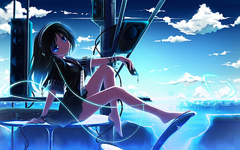 anime music girl, awesome, cute, girl, kwaii, beautiful, music, anime, listening, head HD wallpaper