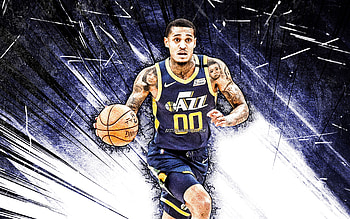 Jordan Clarkson, grunge art, Utah Jazz, NBA, basketball, Jordan Taylor Clarkson, Jordan Clarkson Utah Jazz, blue abstract rays, Jordan Clarkson HD wallpaper