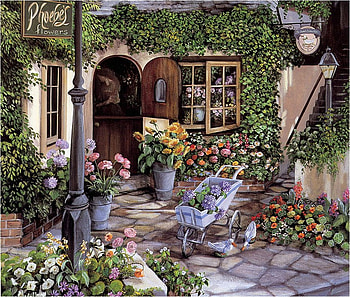 Garden painting, door, garden art, painting, flower HD wallpaper