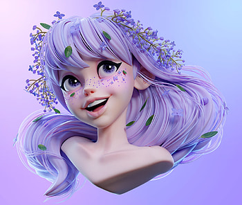 ღ, Girl, Rendering, Arteptk, Smile, Purple HD wallpaper