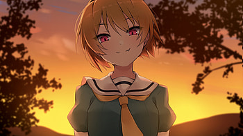 Pink Eyes Brown Hair Anime Girl With Uniform Silhouette Background Anime Girl HD wallpaper