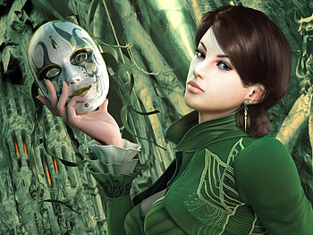 CharmingGirlHoldingaMask, girl, models, people, mask HD wallpaper