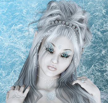 Eirwen-The Snow Queen, blue, crown, snowflakes, snow, female, fae, faerie, white, girl, beautiful, elf, fay, woman, fairy, fantasy, silver, queen, ice HD wallpaper