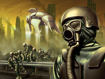Endurance, gasmasksks, buildinde, skyscrapers, scifi, men, science fiction, future HD wallpaper
