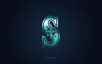 Seattle Mariners emblem, American baseball club, turquoise logo, blue carbon fiber background, MLB, Seattle Mariners Insignia, baseball, Seattle, USA, Seattle Mariners HD wallpaper