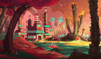Colorful Factory Concept Art Spaceship Planet , colorful, spaceship, planet, artist, artwork, digital-art, deviantart HD wallpaper