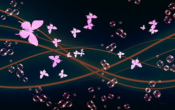Butterflies and bubbles, blue, pink, by cehenot, butterfly, bubble, insect HD wallpaper