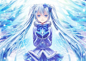 Snowflakes, winter, blue, cute, vocaloid, long hair, miku, holiday, vocaloids, snow, female, sexy, merry christmas, blue eyes, hatsune miku, ribbon, twintail, hot, blue hair, girl, anime girl, anime, aqua hair, christmas HD wallpaper