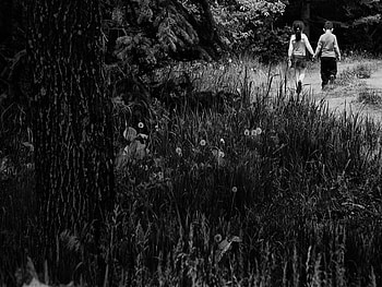 Do you remember?, black and white, friends, child, walk, together HD wallpaper