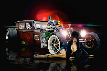Wonderfully Mysterious, films, mistress, lights, car, elvira, hot rod, dark HD wallpaper