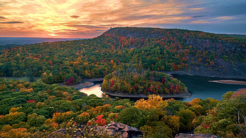Hanging Hills, Hubbard Park, Connecticut, ska, clouds, colors, merimere reservoir, trees, landscape, usa, sunset HD wallpaper