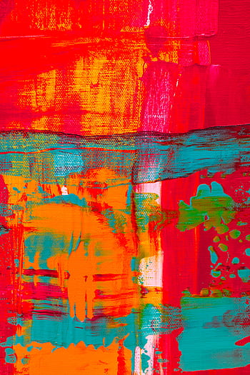 Dynamic colorful abstract painting with vibrant red, orange, and teal brushstrokes. HD phone wallpaper