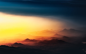 Beautiful sunset of red-yellow-blue sky, horizon HD wallpaper