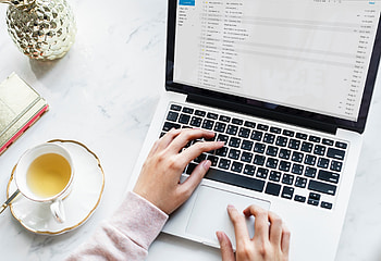 Working, graphy, tea, person, cup, black-white, abstract, laptop, computer, desk HD wallpaper