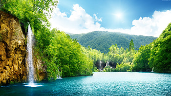 Lake, , , sea, water, waterfall, rocks, Mountain Water HD wallpaper