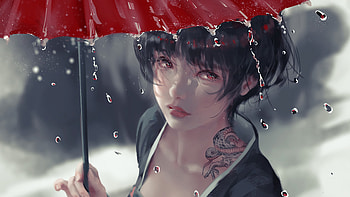Drizzle Anime Girl With Umbrella, anime-girl, anime, artist, artwork, digital-art, deviantart HD wallpaper