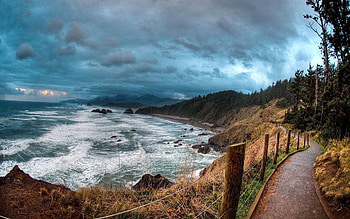 Landscape, Nature, Sea, Clouds, Road Along The Sea HD wallpaper