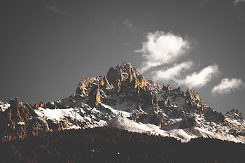 Mountain cliffs, nature, sky, clouds, tree HD wallpaper