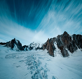 Glacier, landscape, rocky hills, nature HD wallpaper