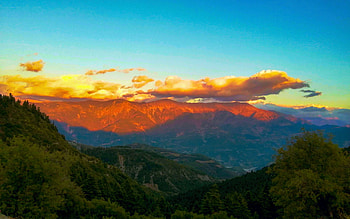 The color of life, Acheloos Valley, Hellas, sky, mountains, greece, colors, trees, clouds HD wallpaper