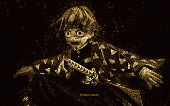 Zenitsu Agatsuma, Demon Slayer, Kimetsu no Yaiba, yellow glitter art, Kimetsu no Yaiba characters, Agatsuma Zenitsu HD wallpaper