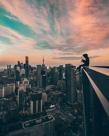 Cities, Skyscrapers, Height, Human, Person, Roof HD phone wallpaper