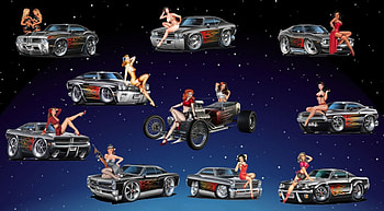 Girls and Their Cars, american, girls, collage, cars HD wallpaper