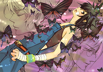 Loveless, butterflies, purple, worried, anime, black hair HD wallpaper